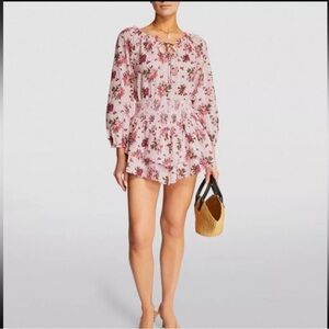 Loveshackfancy Netra dress size M pink floral off shoulder dress long sleeve